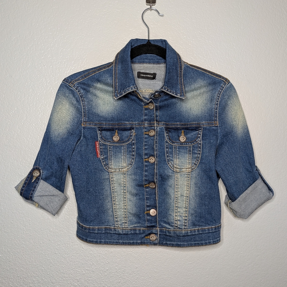 Dsquared2 Girls Blue Denim Y2K Cropped Jean Jacket L